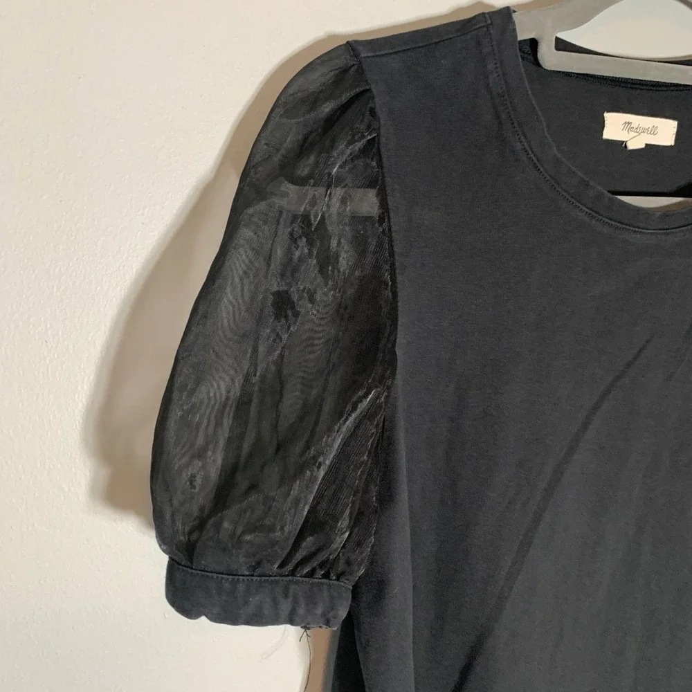 Madewell Black Puff Sleeve Sheer Sleeve T‎ Shirt Top Womens Size M